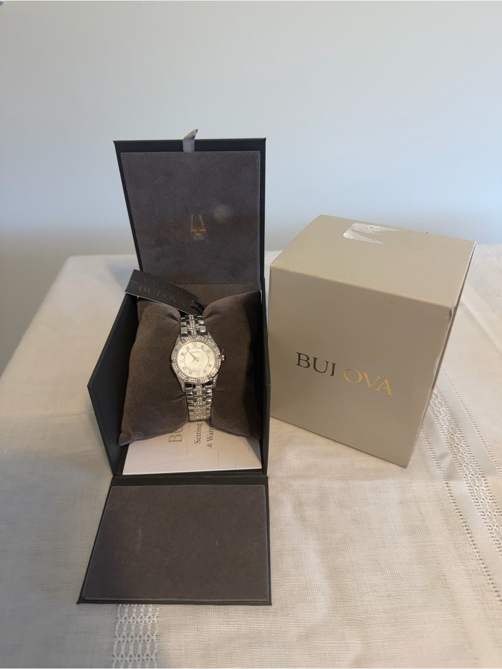 Bulova Silver Tone Women's Crystal Accent Bracelet Watch DISCONTINUED